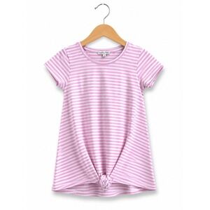 Copper Key Girls Top Size Medium Pink White Striped Knit Knot Tee Short‎ Sleeve
